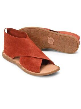BØRN Born Iwa Comfort Flat Crisscross SANDALS Size 7 Rust Red Suede NEW